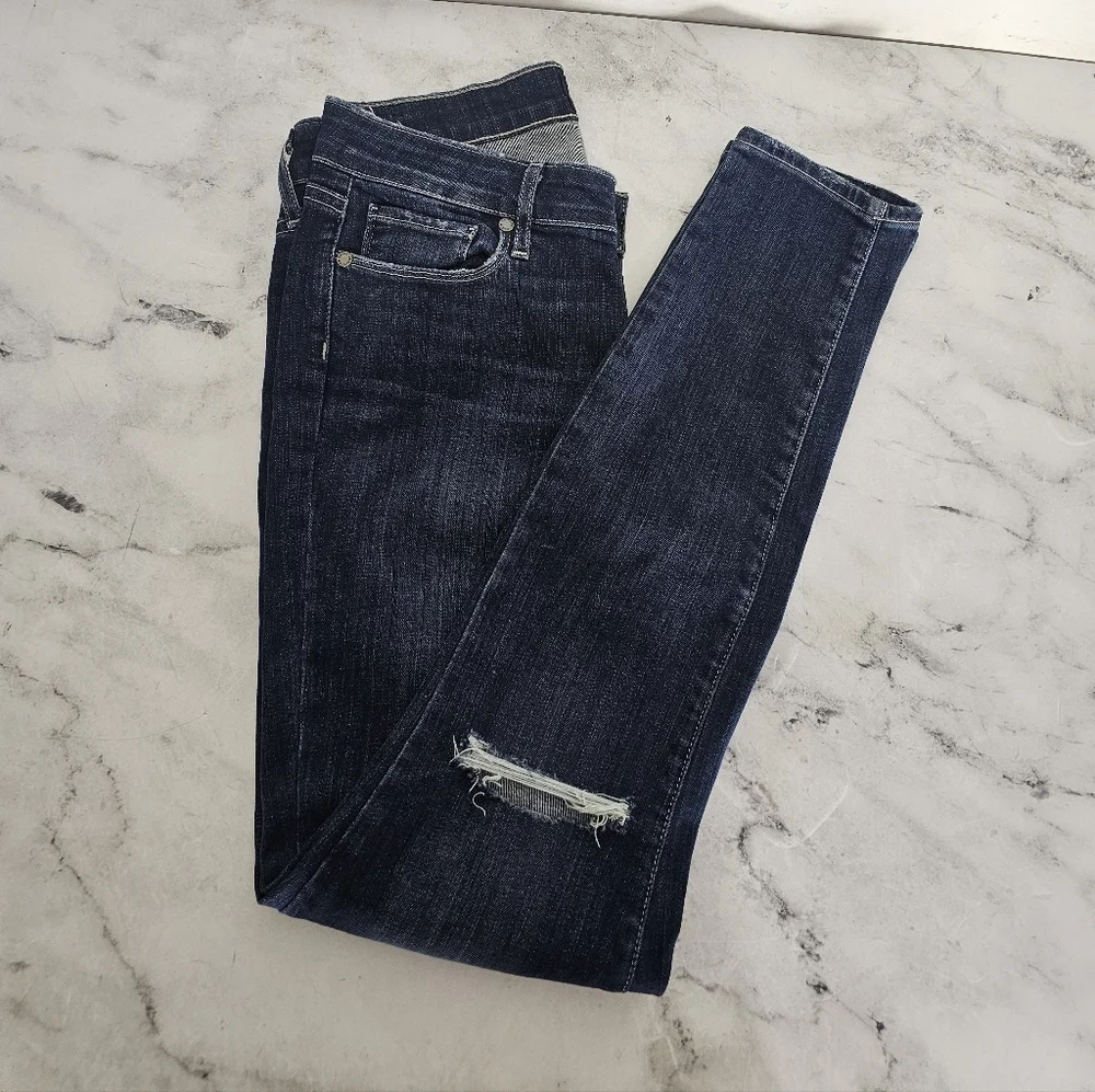 PAIGE Verdugo Ankle Distressed Mid Rise Dark Blue Skinny Jeans‎ 28 Preowned